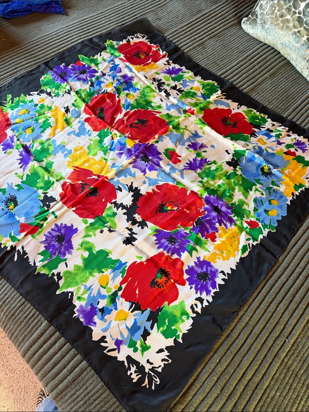 Liz Claiborne Floral Silk Scarf - Red, Purple, Yellow, Blue, Green 30” x 30”
